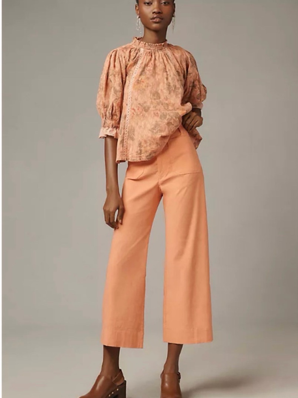 Anthropologie Wide-Leg Cropped Pants in Peach
